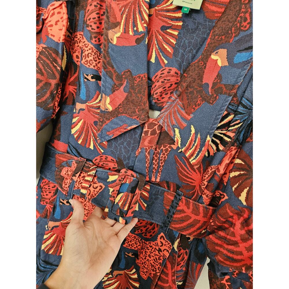 Farm Rio Navy Red Animals Tapestry Canvas Belted Jumpsuit Size Medium - Picture 7 of 16